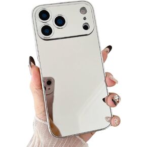 متوافق مع حافظة iPhone 17 Pro Max Mirror للنساء والفتيات، تصميم لطيف فاخر ولامع ومرآة خلفية مطلية بالفضة مع غطاء حماية كامل مضاد للصدمات للكاميرا in Kuwait