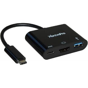 USB C إلى HDMI - USB 3.0 - محول من النوع C، موزع رقمي متعدد المنافذ 3 في 1 لأجهزة MacBook وGoogle وChromebook Pixel وLenovo Yoga 900 وHP Spectre وDell XPS ومنفذ آخر من النوع C - أسود (41134) in Kuwait