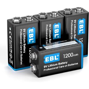 EBL 9V Lithium Batteries 4 Pack, 1200mAh Non-Rechargeable 9V Batteries - High Performance Lithium Metal Battery with Constant Voltage, Longer Lasting for Smoke Alarm Detector & Smart Home Devices in Kuwait