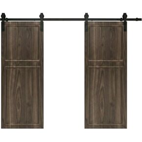 18 Series 76in.X84 in. 3/4 inch Thickness 2-Panel Walnut Color Finished MDF Sliding Barn Door with Hardware Kit in Kuwait
