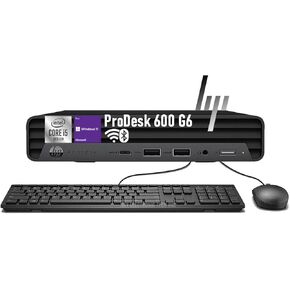 كمبيوتر مكتبي HP ProDesk 600 G6 Mini PC، Intel Core i5-10500T 6-Core، ذاكرة وصول عشوائي DDR4 سعة 16 جيجابايت، SSD 256 جيجابايت، سطح مكتب الأعمال، لوحة مفاتيح وماوس، 4K، WiFi، بلوتوث، Windows 11 Pro (متجدد) in Kuwait