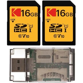 حزمة بطاقة ذاكرة Kodak فئة 10 UHS-I U1 SDHC سعة 16 جيجابايت مع قارئ بطاقات عالي السرعة (3 قطع) in Kuwait
