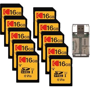 حزمة بطاقة ذاكرة Kodak فئة 10 UHS-I U1 SDHC سعة 16 جيجابايت مع قارئ بطاقات عالي السرعة (11 عنصرًا) in Kuwait
