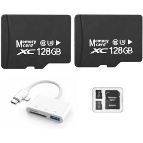 عبوتان من بطاقة Micro SD بسعة 128 جيجابايت مع قارئ 3 في 1 من النوع C، وبطاقة TF U3 V30 عالية التحمل لكاميرا Dash Cam، Wyze، Blink، كاميرا الأمان، وضع Tesla Sentry، تشغيل الفيديو والهاتف بدقة 4K لهاتف iPhone 15/16 Android in Kuwait