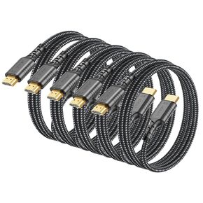 8K HDMI Cable 5-Pack 6FT, HDMI 2.1 Cord 48Gbps Ultra High Speed Braided Cable, Supports 8K@60Hz & 4K@240Hz/165/144Hz, HDR, eARC, VRR, Compatible with PS4/PS5, Xbox Series X, Switch, PC, Monitor in Kuwait