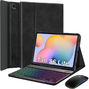 Case with Keyboard for Samsung Galaxy Tab S6 Lite 10.4 Inch 2024/2022/2020, Built-in S Pen Holder, 7 Color Rainbow Backlight Detachable Wireless Keyboard Cover with LED Bluetooth 2.4G Mouse in Kuwait