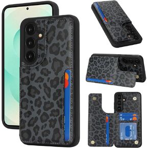 iCoverCase متوافق مع حافظة Samsung Galaxy S25 FE مع حامل بطاقة، حافظة محفظة للنساء والرجال [RFID Blocking] حافظة هاتف واقية من جلد البولي يوريثان لهاتف S25 FE (أسود ليوبارد) in Kuwait