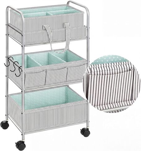 WILLBOND 2 in 1 Baby Diaper Caddy Organizer Cart, 3 Tier Large Stripe Bedside Rolling Cart Metal for Baby Essential with Divider for Newborn Registry Must Have Nursery Bedroom Mother Gift(Green) in Saudi Arabia