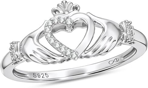 1/20cttw Diamond Claddagh Ring for Women in Yellow Gold-Plated, Rose Gold-Plated or 925 Sterling Silver, Women's Love, Friendship and Loyalty Ring with Diamond Accent, Women's Irish Wedding Ring in Saudi Arabia