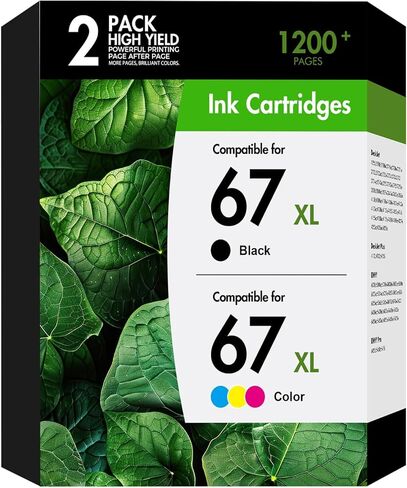 67 67xl خراطيش حبر أسود/لون حزمة كومبو 2800e 2755e متوافقة مع HP67 XL Deskjet 2800e 6055e 2855e 2755e 6000 4255e 2700 4155e 2827e 2700e 6400 6458 6458e طابعة 6455e (1 أسود، 1 ثلاثية الألوان) in Kuwait