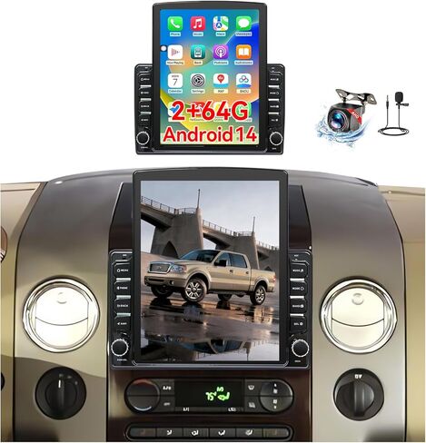 9.7 بوصة Android 14 راديو السيارة متوافق مع Ford F150 2004 2005 2006 2007 2008 AHD كاميرا احتياطية ترقية CarPlay اللاسلكية وشاشة لمس Android تلقائية GPS WiFi SWC FM Bluetooth 2+64G in Kuwait