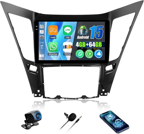 [4G+64G] Car Radio for Hyundai Sonata 2010-2015 with Wireless CarPlay Android Auto,9 inch Touchscreen Android 15 Car Stereo with WiFi,GPS Navigation,Bluetooth,FM/RDS SWC EQ+Backup Camera in Kuwait