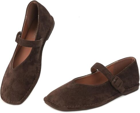 Women's V Cut Flats Vintage Mary Jane Square Toe Ballet Flats Comfortable Shoes with Adjustable Buckle Strap in Saudi Arabia