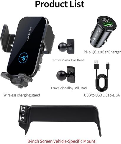 15W Wireless Fast Charger for Nissan Rogue 2021-2026 / Sentra 2020-2025 / Altima 2019-2025 Accessories 8-inch Screen Fixed Clip, 360° Rotation, Interior Decoration Mobile Phone Mount in Kuwait