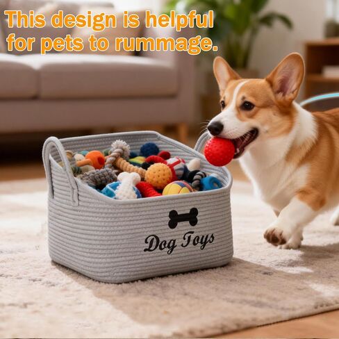 Large Dog Toy Basket-Woven Dog Toy Box for Living Room Area-Trapezoid Pet Toys Bin with Handle-Dog Organizer for Toys,Collar,Leash,Blanket -13.4''x11.8''x10.6''-Beige in Saudi Arabia