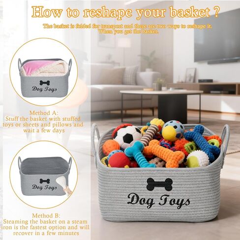 Large Dog Toy Basket-Woven Dog Toy Box for Living Room Area-Trapezoid Pet Toys Bin with Handle-Dog Organizer for Toys,Collar,Leash,Blanket -13.4''x11.8''x10.6''-Beige in Saudi Arabia