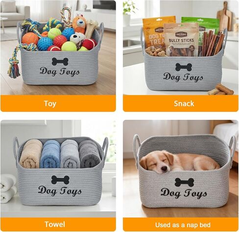 Large Dog Toy Basket-Woven Dog Toy Box for Living Room Area-Trapezoid Pet Toys Bin with Handle-Dog Organizer for Toys,Collar,Leash,Blanket -13.4''x11.8''x10.6''-Beige in Saudi Arabia