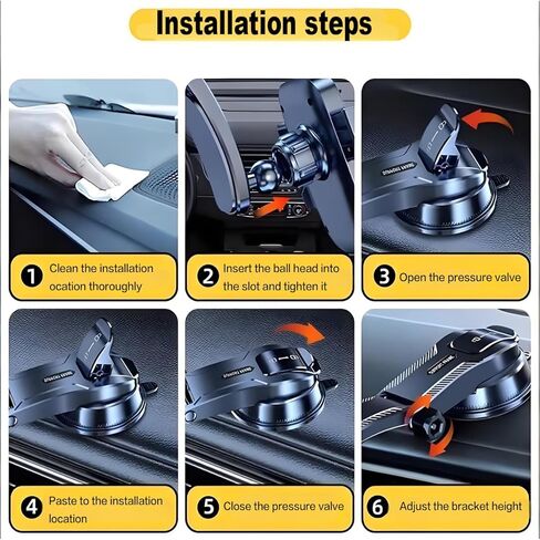 Car Phone Mount 360° Rotation Adjustable Height‌ Cell Phone Holder Nano Vacuum Suction Design‌ Sturdy & Non-Slip‌ Compatible Car Phone Holder for iPhone, Huawei, Samsung in Kuwait