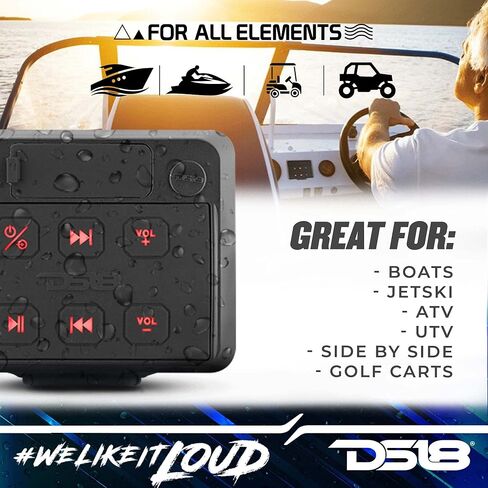 DS18 ENSBTRC-SQ ستيريو راديو عالمي بلوتوث بحري - جهاز استقبال صوت قارب مقاوم للماء مع MP3، USB، SD - مثالي للقوارب، ATV، UTV، جنبًا إلى جنب، سيارة الجولف in Kuwait