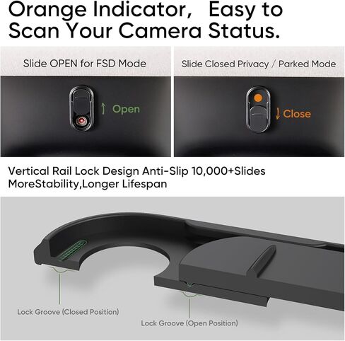 Camera Cover Slide for Tesla Model Y 3 Interior Cabin Camera Privacy Cover Accessory with Orange Indicator - Anti-Blind Spot Slider Shield, Vertical Design, No Block IR for FSD, Upgraded Thickened in Saudi Arabia
