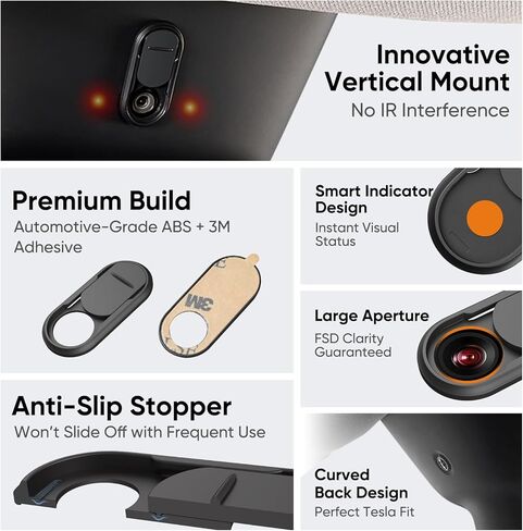 Camera Cover Slide for Tesla Model Y 3 Interior Cabin Camera Privacy Cover Accessory with Orange Indicator - Anti-Blind Spot Slider Shield, Vertical Design, No Block IR for FSD, Upgraded Thickened in Saudi Arabia