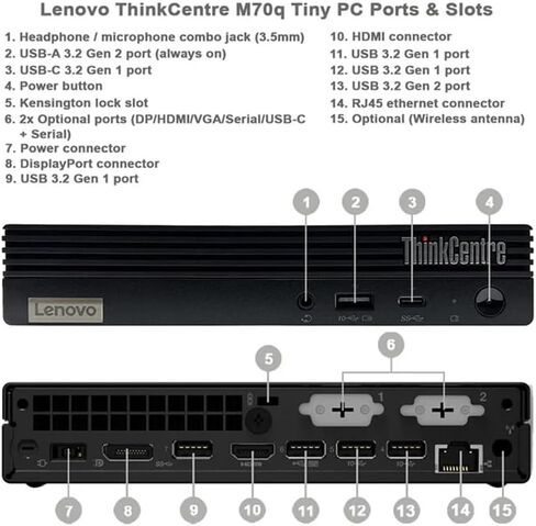 Lenovo ThinkCentre M70q Gen 3 Mini Desktop, Windows 11 Tiny Computer PC, Intel Core i5-12500T, 16GB RAM, 256GB SSD, HDMI, DisplayPort, WiFi, BT (Renewed) in Kuwait