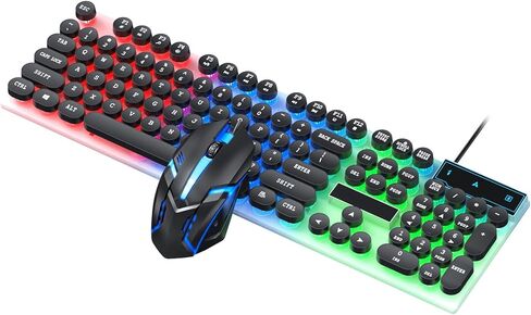 Wired Keyboard and Mouse Combo, Colorful LED Backlit Gaming Keyboard and Mouse Set with 6 Key Anti Ghosting and 1000DPI Optical for PC Office (Black) in Saudi Arabia
