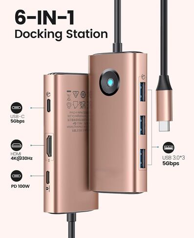 USB C Docking Station, 6 in 1 USB C Dongle with HDMI 4K, PD100W, 3*USB3.0, Multiport Adapter for MacBook/Dell/HP/Surface/Lenovo in Kuwait