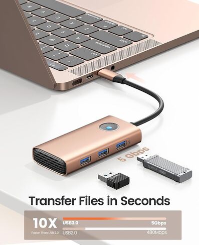 USB C Docking Station, 6 in 1 USB C Dongle with HDMI 4K, PD100W, 3*USB3.0, Multiport Adapter for MacBook/Dell/HP/Surface/Lenovo in Kuwait