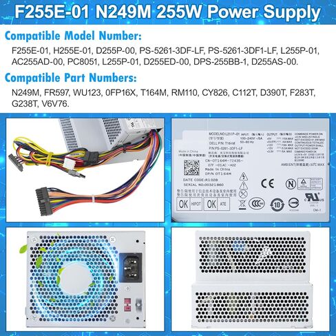 ترقية L255P-01 F255E-01 AC255AD-00 N249M 255W مزود طاقة D255P-00 PSU متوافق مع Dell Optiplex 780 980 580 760 960 DT L255P-01 H255E-01 D255ED-00 V6V76 RM110 F255E-01 مصدر الطاقة in Kuwait