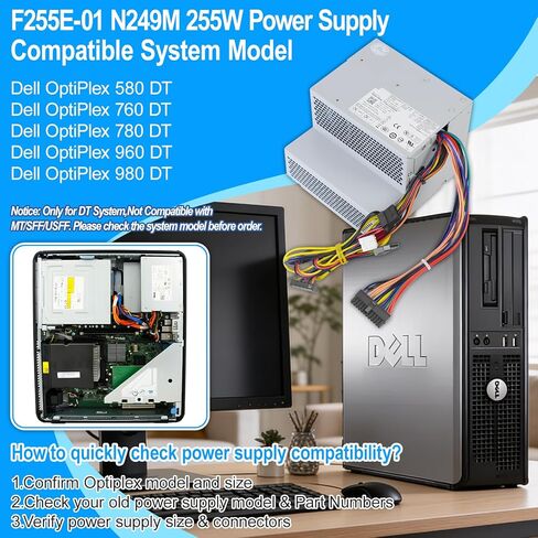 ترقية L255P-01 F255E-01 AC255AD-00 N249M 255W مزود طاقة D255P-00 PSU متوافق مع Dell Optiplex 780 980 580 760 960 DT L255P-01 H255E-01 D255ED-00 V6V76 RM110 F255E-01 مصدر الطاقة in Kuwait