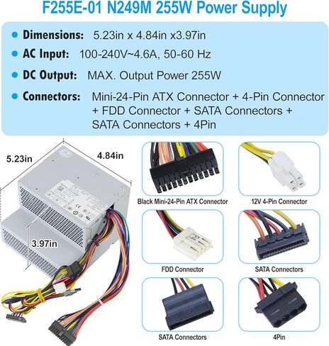 ترقية L255P-01 F255E-01 AC255AD-00 N249M 255W مزود طاقة D255P-00 PSU متوافق مع Dell Optiplex 780 980 580 760 960 DT L255P-01 H255E-01 D255ED-00 V6V76 RM110 F255E-01 مصدر الطاقة in Kuwait