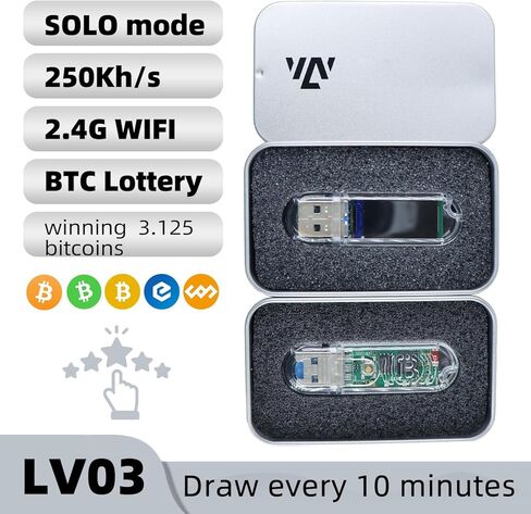 Bitcoin Miner LV03 USB Miner - 250KH/S Solo ASIC, 1W Low Power, 2.4G WiFi, Mini Display, Phone & Laptop Compatible, Beginner Crypto Mining Device in Kuwait