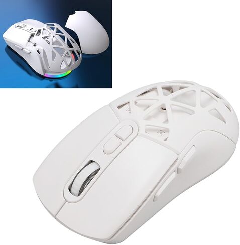 ماوس ألعاب لاسلكي من Bewinner، وضع مزدوج 2.4G Bluetooth 5.1 PC Gaming، ماوس ضوئي قابل للتعديل 4800DPI، كمبيوتر مريح بإضاءة خلفية RGB للكمبيوتر المحمول (أبيض) in Kuwait