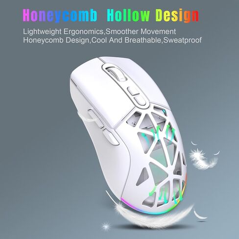 ماوس ألعاب لاسلكي من Bewinner، وضع مزدوج 2.4G Bluetooth 5.1 PC Gaming، ماوس ضوئي قابل للتعديل 4800DPI، كمبيوتر مريح بإضاءة خلفية RGB للكمبيوتر المحمول (أبيض) in Kuwait