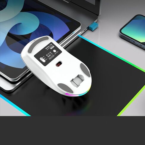 ماوس ألعاب لاسلكي من Bewinner، وضع مزدوج 2.4G Bluetooth 5.1 PC Gaming، ماوس ضوئي قابل للتعديل 4800DPI، كمبيوتر مريح بإضاءة خلفية RGB للكمبيوتر المحمول (أبيض) in Kuwait