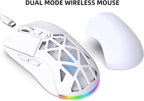 ماوس ألعاب لاسلكي من Bewinner، وضع مزدوج 2.4G Bluetooth 5.1 PC Gaming، ماوس ضوئي قابل للتعديل 4800DPI، كمبيوتر مريح بإضاءة خلفية RGB للكمبيوتر المحمول (أبيض) in Kuwait