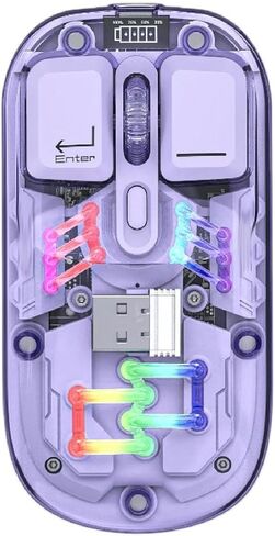 ماوس Cuifati بلوتوث شفاف، BT5.0 2.4G وضع USB ماوس ألعاب بصري RGB، ماوس كتم صوت قابل لإعادة الشحن بغطاء كريستالي شفاف للكمبيوتر المحمول والكمبيوتر اللوحي in Kuwait