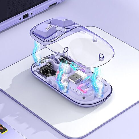 ماوس Cuifati بلوتوث شفاف، BT5.0 2.4G وضع USB ماوس ألعاب بصري RGB، ماوس كتم صوت قابل لإعادة الشحن بغطاء كريستالي شفاف للكمبيوتر المحمول والكمبيوتر اللوحي in Kuwait
