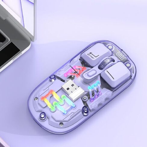 ماوس Cuifati بلوتوث شفاف، BT5.0 2.4G وضع USB ماوس ألعاب بصري RGB، ماوس كتم صوت قابل لإعادة الشحن بغطاء كريستالي شفاف للكمبيوتر المحمول والكمبيوتر اللوحي in Kuwait