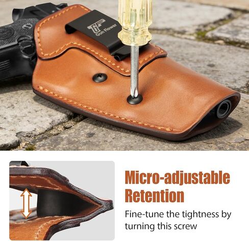 حافظة جلدية GUN & FLOWER IWB لـ Beratta 92FS/ 96 / M9 (بدون سكة)، قطع بصري، حامل مخفي داخل حزام الخصر، يناسب أحزمة مقاس 1.5 بوصة - 1.75 بوصة، Adj. الاحتفاظ، براون، اليد اليمنى in Kuwait