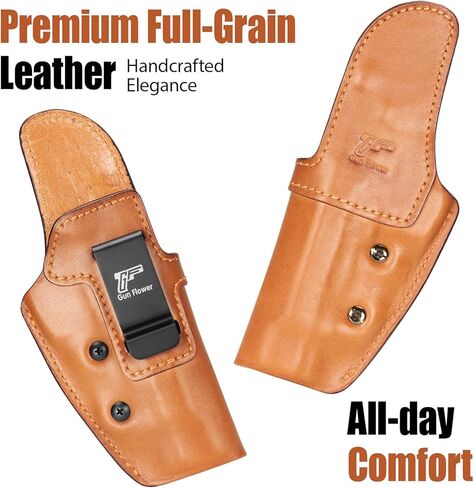 حافظة جلدية GUN & FLOWER IWB لـ Beratta 92FS/ 96 / M9 (بدون سكة)، قطع بصري، حامل مخفي داخل حزام الخصر، يناسب أحزمة مقاس 1.5 بوصة - 1.75 بوصة، Adj. الاحتفاظ، براون، اليد اليمنى in Kuwait