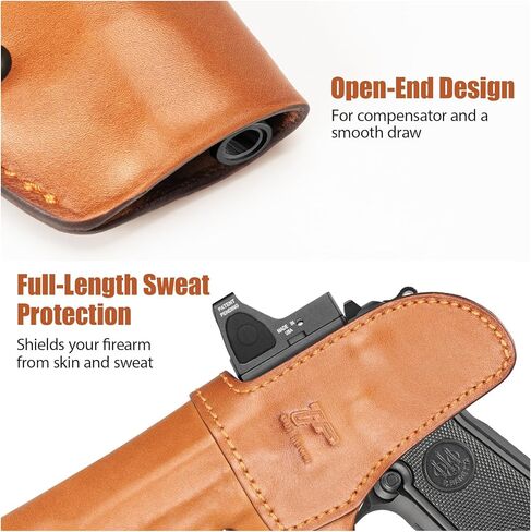 حافظة جلدية GUN & FLOWER IWB لـ Beratta 92FS/ 96 / M9 (بدون سكة)، قطع بصري، حامل مخفي داخل حزام الخصر، يناسب أحزمة مقاس 1.5 بوصة - 1.75 بوصة، Adj. الاحتفاظ، براون، اليد اليمنى in Kuwait