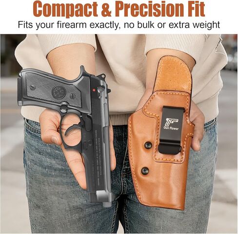 حافظة جلدية GUN & FLOWER IWB لـ Beratta 92FS/ 96 / M9 (بدون سكة)، قطع بصري، حامل مخفي داخل حزام الخصر، يناسب أحزمة مقاس 1.5 بوصة - 1.75 بوصة، Adj. الاحتفاظ، براون، اليد اليمنى in Kuwait