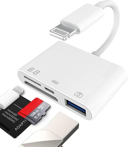 قارئ بطاقات Micro SD USB محول قارئ بطاقات Lightning كابل شحن سريع ملحقات مقسم بطاقة الذاكرة محور الماوس لهاتف iPhone 14 13 12 11 Pro 8 7 Plus X Xs Xr 6 لأجهزة iPad Air in Kuwait