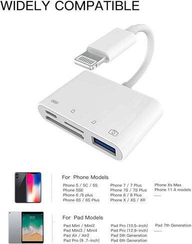 قارئ بطاقات Micro SD USB محول قارئ بطاقات Lightning كابل شحن سريع ملحقات مقسم بطاقة الذاكرة محور الماوس لهاتف iPhone 14 13 12 11 Pro 8 7 Plus X Xs Xr 6 لأجهزة iPad Air in Kuwait