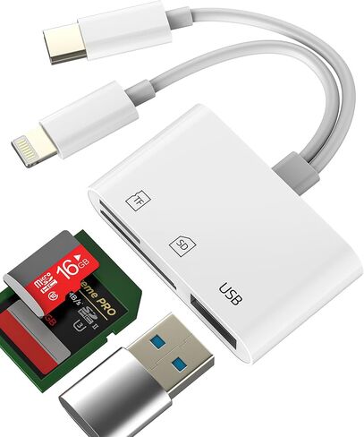USB C Lightning to USB SD Micro SD Card Reader Adapter for iPhone 16 15 14 Pro Max Ports TF Memory Stick Transfer for iPad Compatible for Samsung MacBook External Camera Digital Accessories in Kuwait