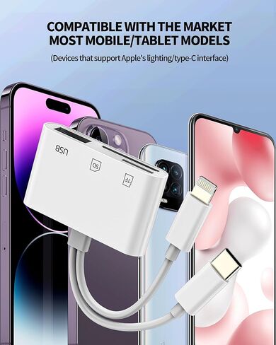 USB C Lightning to USB SD Micro SD Card Reader Adapter for iPhone 16 15 14 Pro Max Ports TF Memory Stick Transfer for iPad Compatible for Samsung MacBook External Camera Digital Accessories in Kuwait