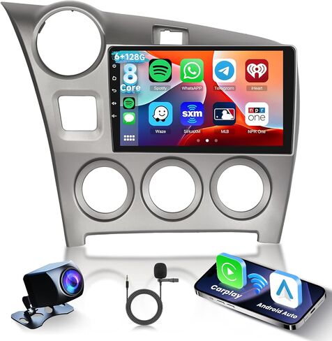 Hodozzy [6G+128G] Car Radio for Toyota Matrix 2009-2014 with Bluetooth GPS, Android 9 Inch Touch Screen with Wireless Carplay Android Auto,WiFi,8-Core,USB,DSP,FM RDS in Kuwait