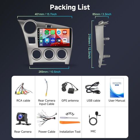 Hodozzy [6G+128G] Car Radio for Toyota Matrix 2009-2014 with Bluetooth GPS, Android 9 Inch Touch Screen with Wireless Carplay Android Auto,WiFi,8-Core,USB,DSP,FM RDS in Kuwait